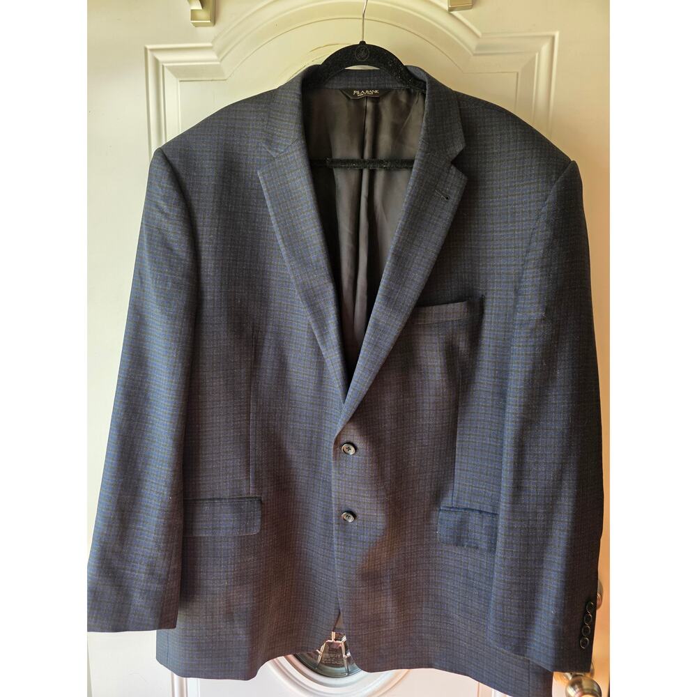 Jos A Bank Reserve Blazer 52 Long Big Tall Silk Wool Blue Plaid Sport Coat